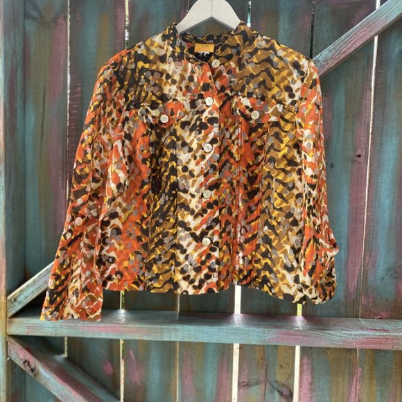 RUBY Rd Petite Linen Blend Multicolor Camouflage Short Jacket M - Picture 14 of 17